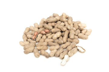 Dry peanuts on a white background.