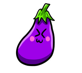 Cartoon Stylized Happy Eggplant Emoticon