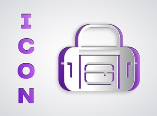 Paper cut Sport bag icon isolated on grey background. Paper art style. Vector.