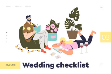 Obraz premium Wedding checklist landing page concept for wedding planning management service website