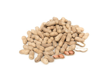 Dry peanuts on a white background.