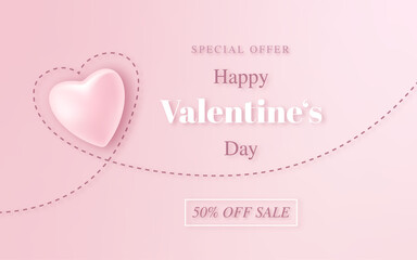 Happy Valentine's Day, Special Offer - Hintergrund, Herz in 3D. Pink Banner. Valentinstag	

