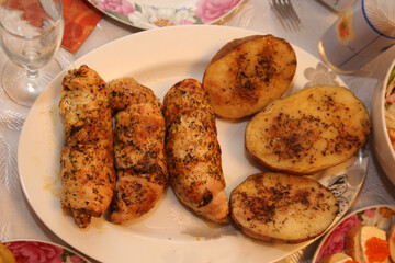 fried potatoes with fried meat on a plate