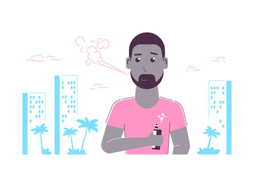 Male Character Enjoying Vape Smoking Outdoor, Flat Style Vector