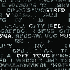 letters on black background with seamless pattern.	