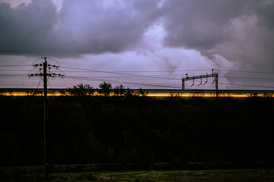 Train passing by at night