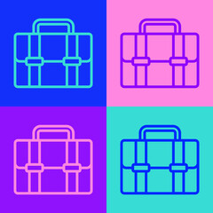 Pop art line Briefcase icon isolated on color background. Business case sign. Business portfolio. Vector.