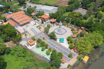 Aerial view of Guan Yin Shrine, Thien Fah Foundation, Tha Ma Kham, Kanchanaburi District, Thailand.