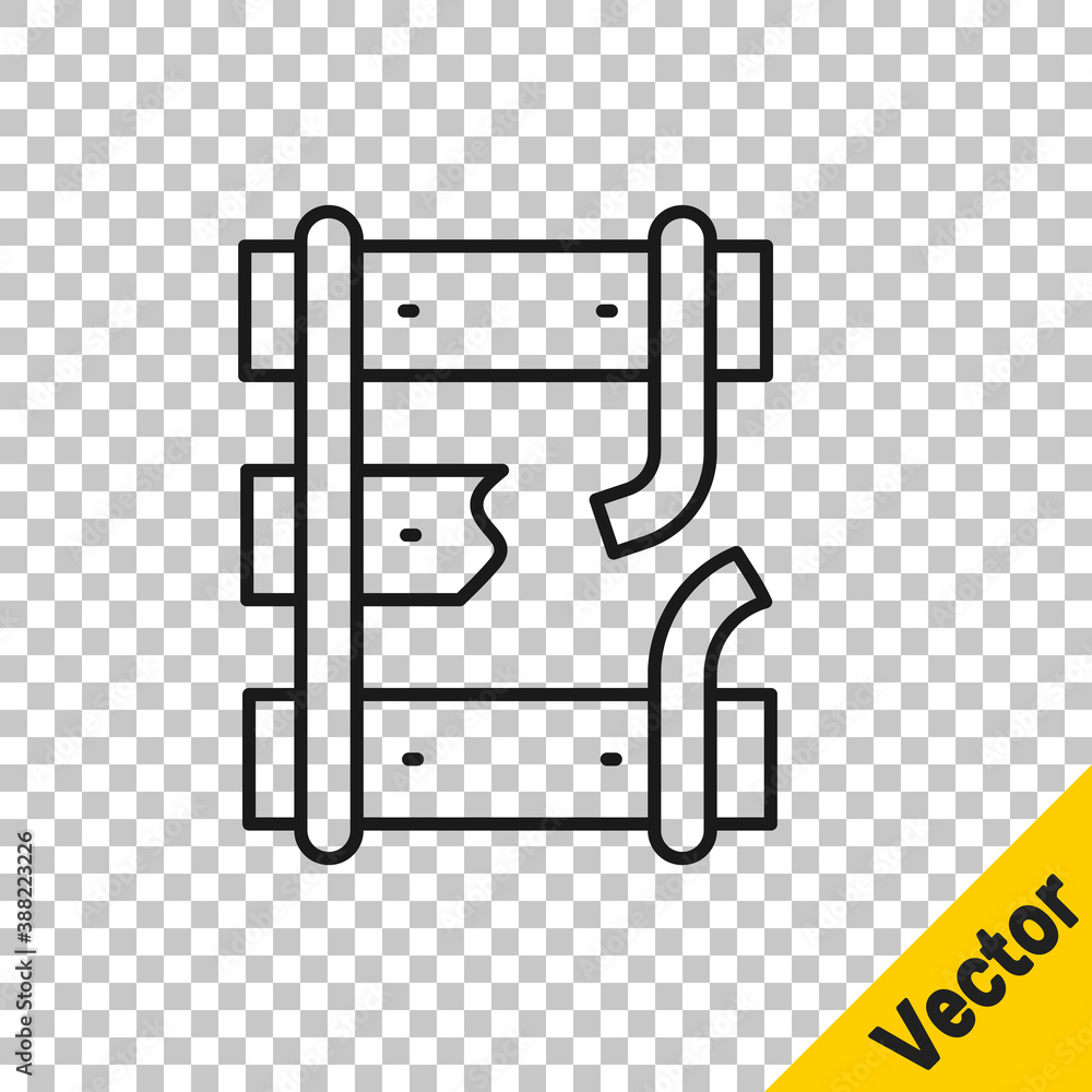 Poster black line broken or cracked rails on a railway icon isolated on transparent background. vector.