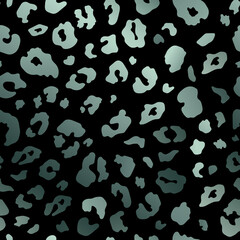 Vector Trendy midnight green leopard seamless pattern. Wild animal cheetah skin abstract metallic texture on black background for fashion print design, textile, cover, wrap, wallpaper