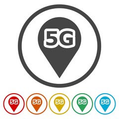 5G internet access point ring icon, color set