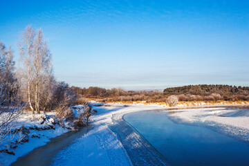 Freezing river. The beginning of winter. Russia