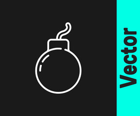 White line Bomb ready to explode icon isolated on black background. Vector.