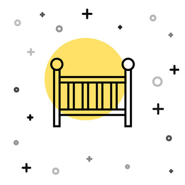 recommend clip art: Black line Baby crib cradle bed icon isolated on white background. Random dynamic shapes. Vector.