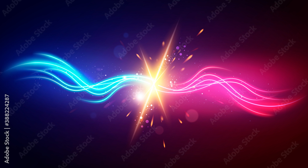 Wall mural Vector Illustration Powerful Wave Fight Against. Magic Power With Explosion