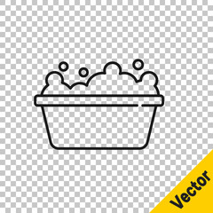 Black line Baby bathtub with foam bubbles inside icon isolated on transparent background. Vector.