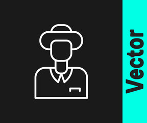 White line Tourist icon isolated on black background. Travelling, vacation, tourism concept. Vector.