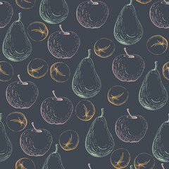 Seamless Pattern With Pear, Quince And Apple