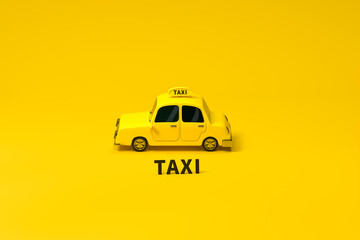 Mini 3D taxi, mini car with yellow color, 3d rendering.