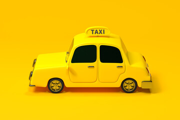 Mini 3D taxi, mini car with yellow color, 3d rendering.