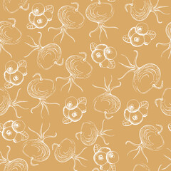 Dog Rose and Blueberry Seamless Pattern