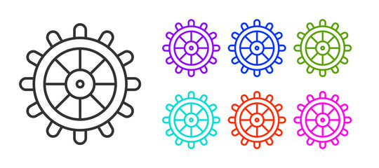 Black line Ship steering wheel icon isolated on white background. Set icons colorful. Vector.