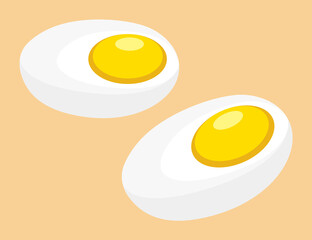 Fried eggs isolated on yellow background. Healthy nutrition breakfast fried egg protein eating. Two cooked eggs fried in pan. Yolk scrambled egg quick and easy breakfast. Burger or sandwich ingredient