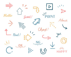 手描き風の矢印アイコンのセット／かわいい／シンプル／おしゃれ／やじるし／上下左右／斜め／飾り／装飾