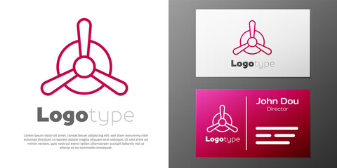 Logotype line Plane propeller icon isolated on white background. Vintage aircraft propeller. Logo design template element. Vector.