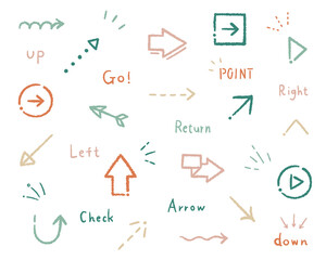 手描き風の矢印アイコンのセット／かわいい／シンプル／おしゃれ／やじるし／上下左右／斜め／飾り／装飾