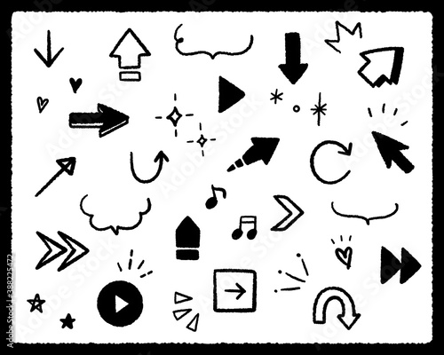 Leinwandbilder 手描き風の矢印アイコンのセット かわいい ポップ 飾り 装飾 やじるし ハート 星 落書き Yugoro