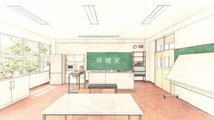 学校 保健室 黒板文字無し 人有り イラスト34 Apartment Canvas Print Apartme Hiro Studio