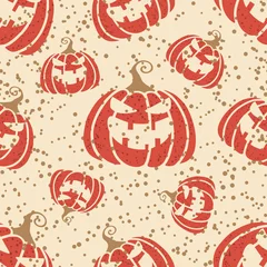 Fototapeten Orange red pumpkins with a smile for your design. Vector seamless pumpkin pattern. Symbol of the Happy Halloween holiday. © Mallva