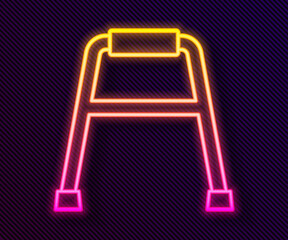 Glowing neon line Walker for disabled person icon isolated on black background. Vector.