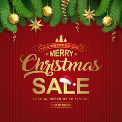 Merry christmas and happy new year sale poster design template