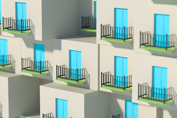 Balcony structure outside the building, 3d rendering.