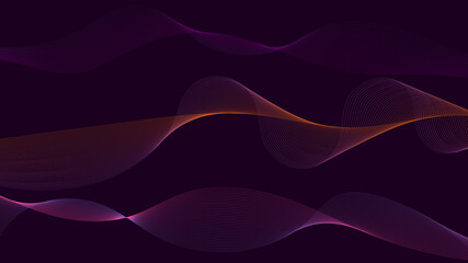 Abstract flowing ribbons of different colors. Wave of the many colored lines. Design elements. Abstract wavy stripes on dark, isolated background. Curved smooth tape. Vector illustration
