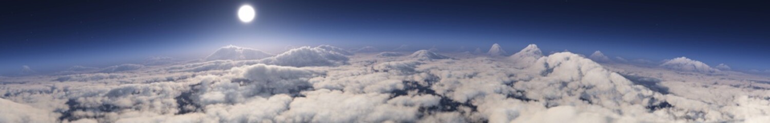 Sunrise over the planet. Panorama of clouds under the sun.
