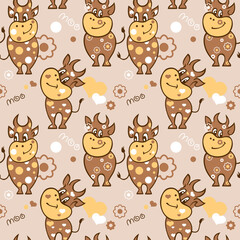Merry bulls. Seamless pattern