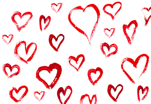 red hearts painted on white background