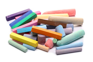 Colorful chalks pile set isolated on white background