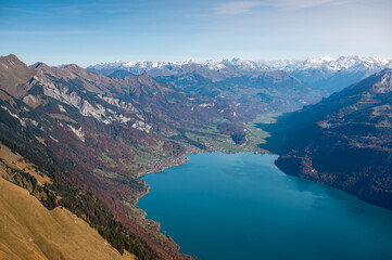 view over Lake Brienz on a beautiful autumn day with Brienz