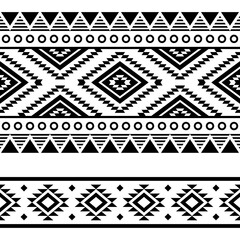 Aztec tribal geometric seamless vector two patterns set, Navajo geometric designs in black and white
