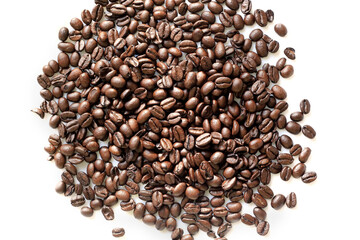 Roast whole bean of arabica coffee on white background