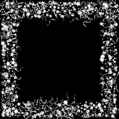 Silver Confetti Abstract Vector Black Background. 