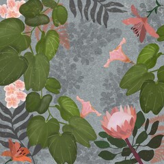 illustration with flowers in a grey background.