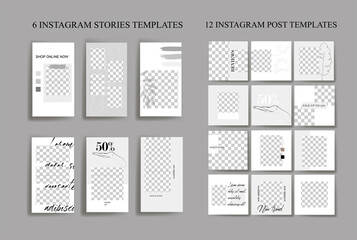  Design backgrounds for social media banner.Set of  instagram stories and post frame templates.Vector cover. Mockup for personal blog or shop.Layout for promotion.Endless square puzzle.