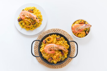 Paella typical spanish food in granite background