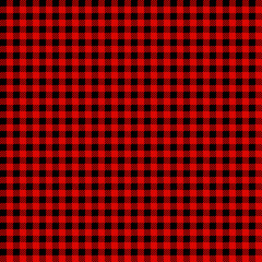 Lumberjack plaid pattern. Alternating red and black squares seamless background. Vector illustration. - 388233819
