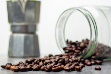 Coffee beans in a glass jar